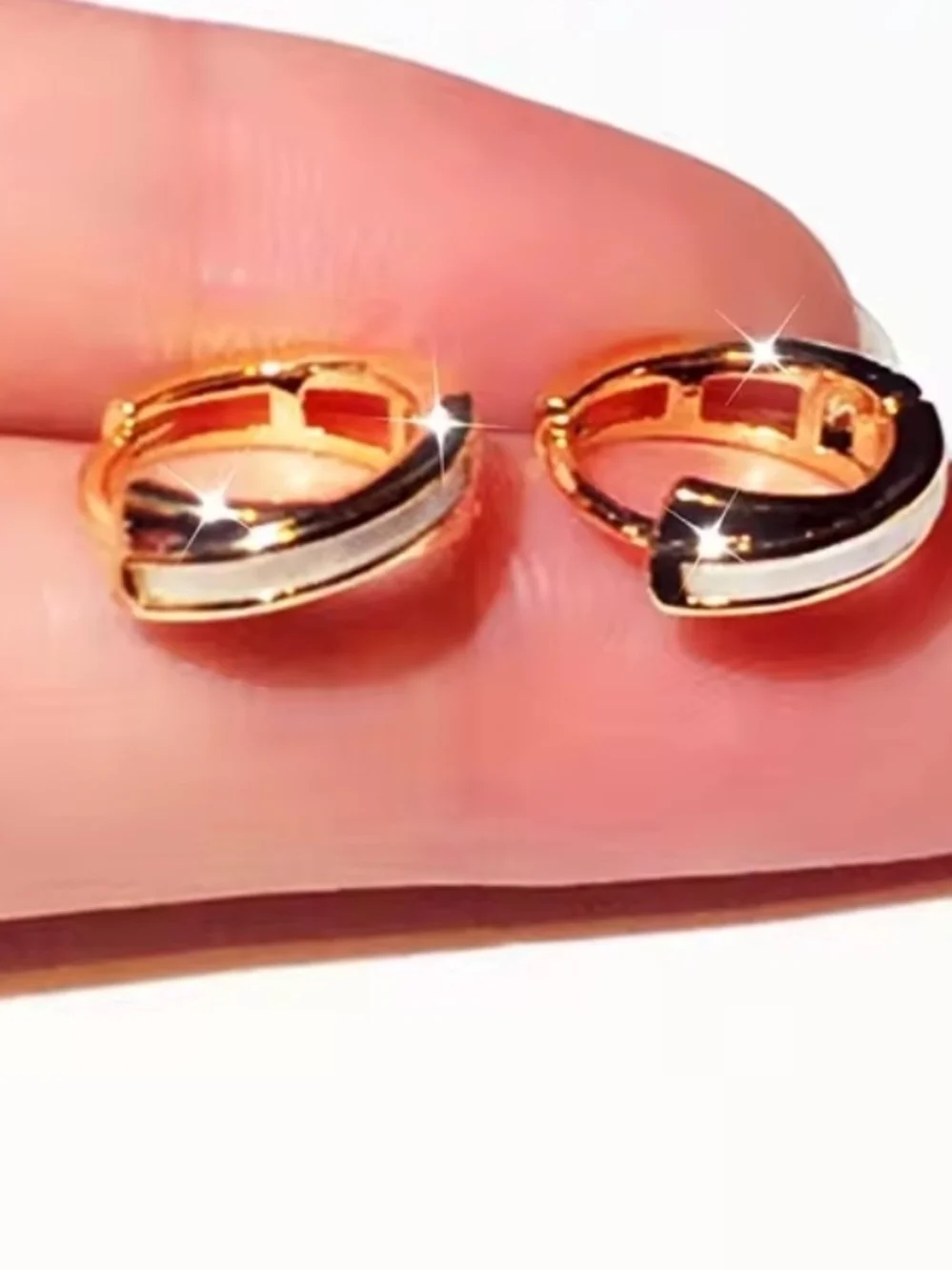 14k plated Gold Hoop Earrings with B White Enamel Accent